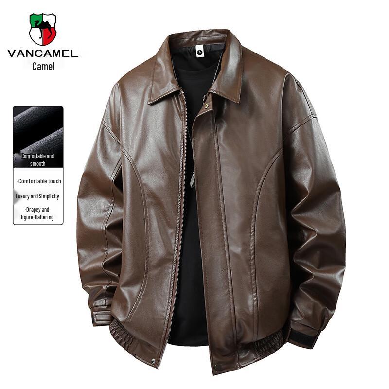 Men's VANCAMEL American Style Lapel PU Leather Jacket