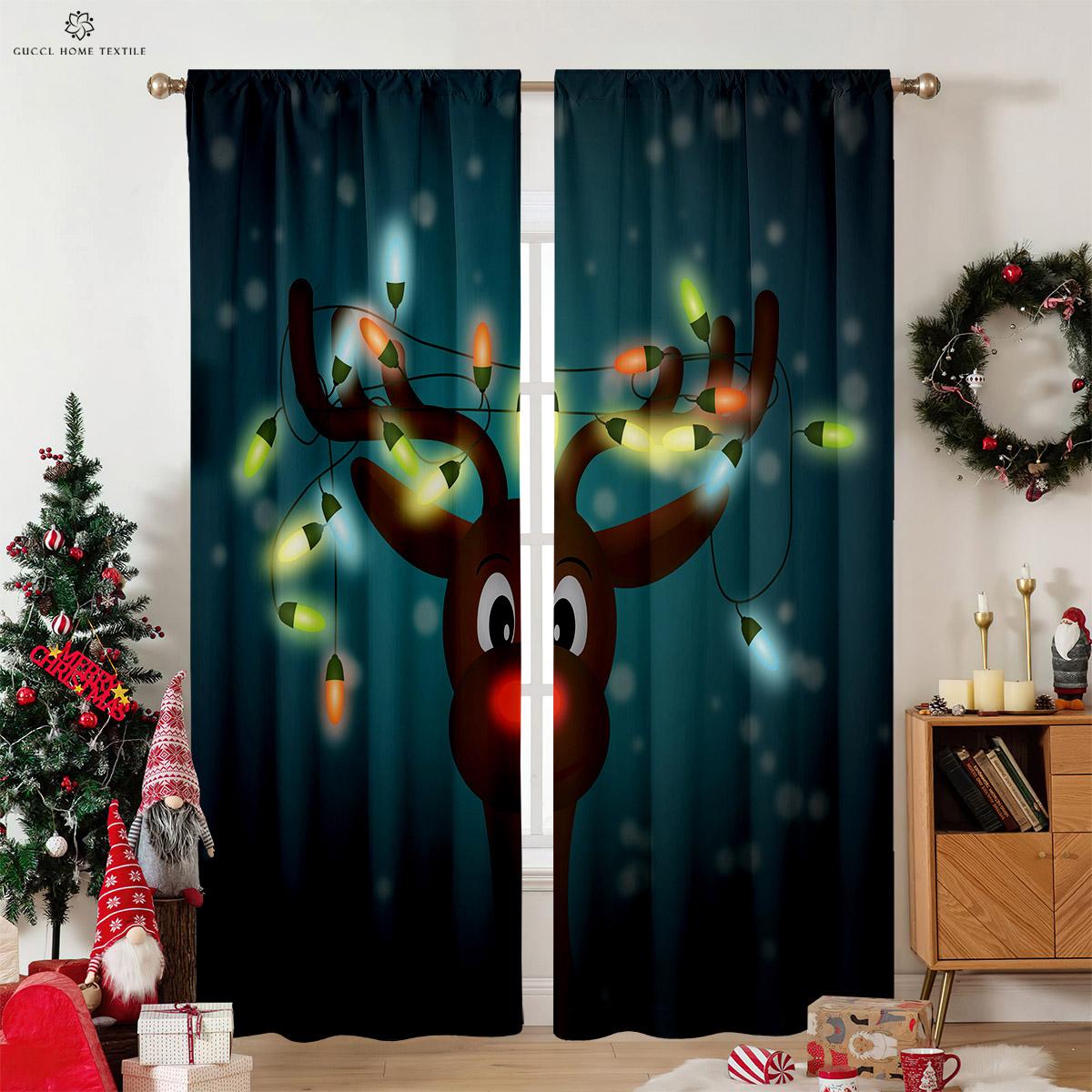 

Merry Christmas Window Curtain Rod Pocket Perfect for Bed Room Living Area Outdoor Decorationation Can Be Customized Quality W50xH130(CM)x2PCS&Grommet Top
