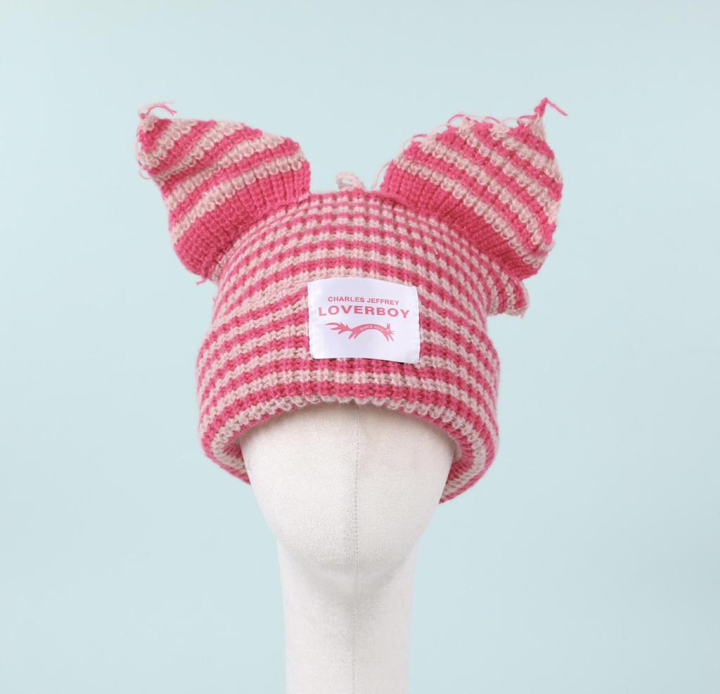 Striped Cat Ear Knit Wool Hat: Autumn/Winter Fashion for Couples