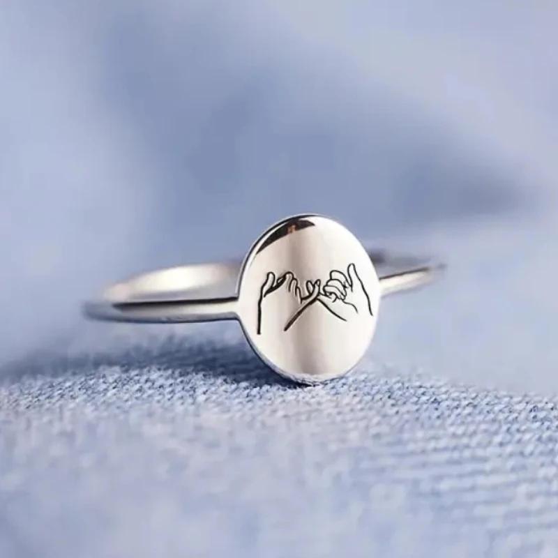 Huitan Little Finger with Little Finger Promise Rings for Friends Couples Women/Men Funny Rings Birthday Gift Fashion Jewelry