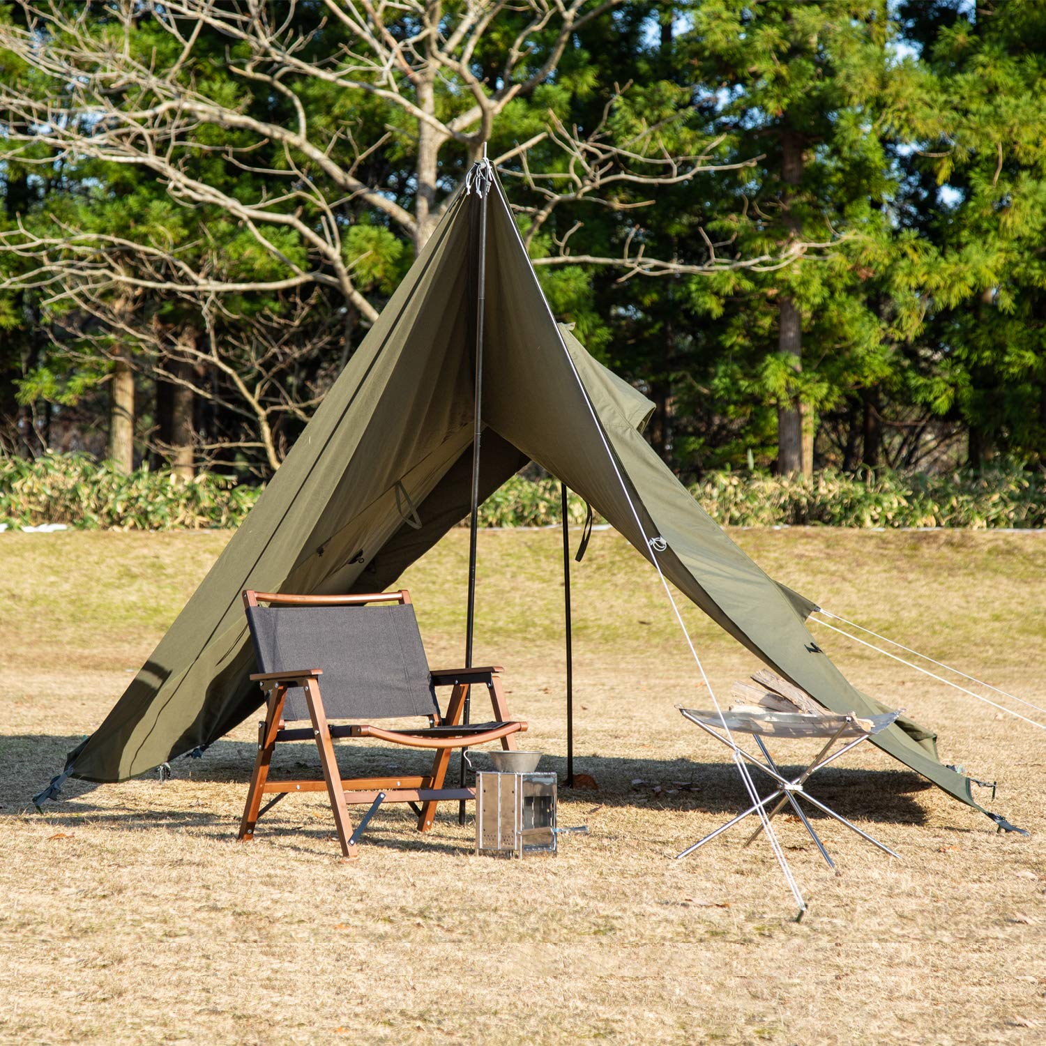 BUNDOK Solo Teepee 1 TC 1 Khaki Color One Pole Tent Blend