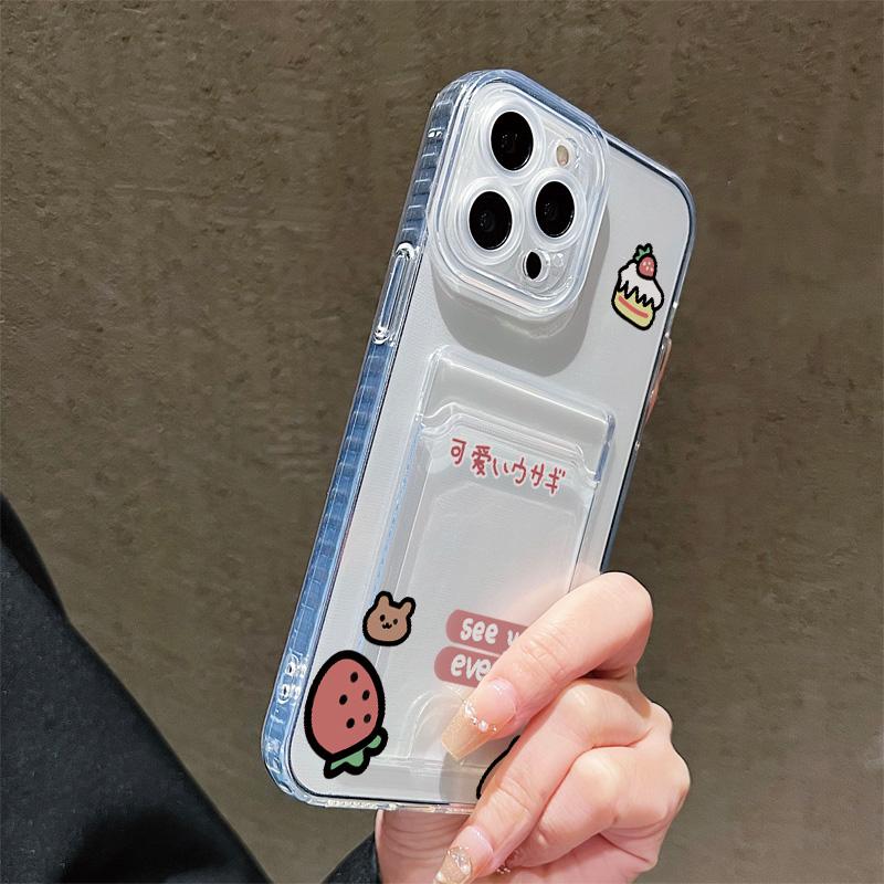 Card Slot Holder Silicone Wallet Pocket Case For Xiaomi Redmi Note 14 13 12 11 10 iPhone 17 16 14 13 Pro Samsung S23 S24 S25 Cover Clear Phone Bumper