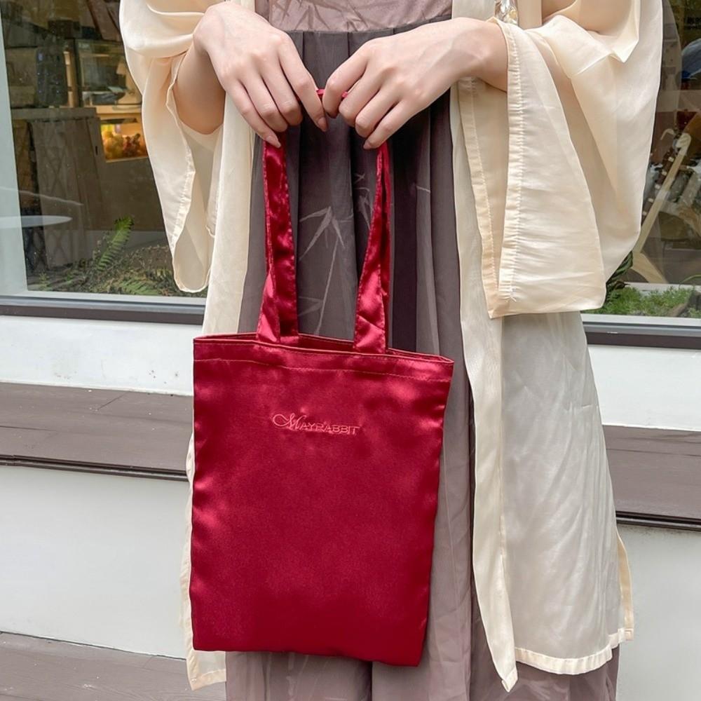 

Letter Embroidery Satin Silk Tote Bag Large Capacity Simple Underarm Handbag Outdoor