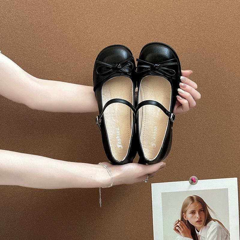 Retro one-word buckle bow Mary Jane shoes women's summer new fashion versatile single shoes small leather shoes