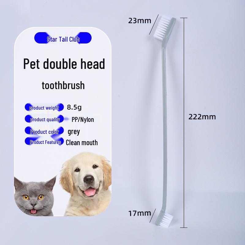 Double-Head Pet Toothbrush for Dogs and Cats - Long Handle for Oral Cleaning
