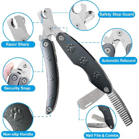 Heavy Duty Dog Nail Clipper for Large Dog Thick Nail, 3in1 Professional Dog Nail Trimmer Sharp Blade