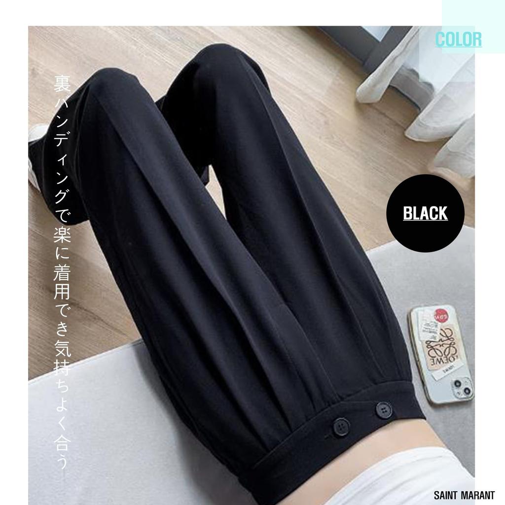 SAINT MARANT SL2414 Casual Wide Leg Pants with High Long Perfect for Office and Size Black Women's Banding, Waist, Black, Slacks, Suits, M,