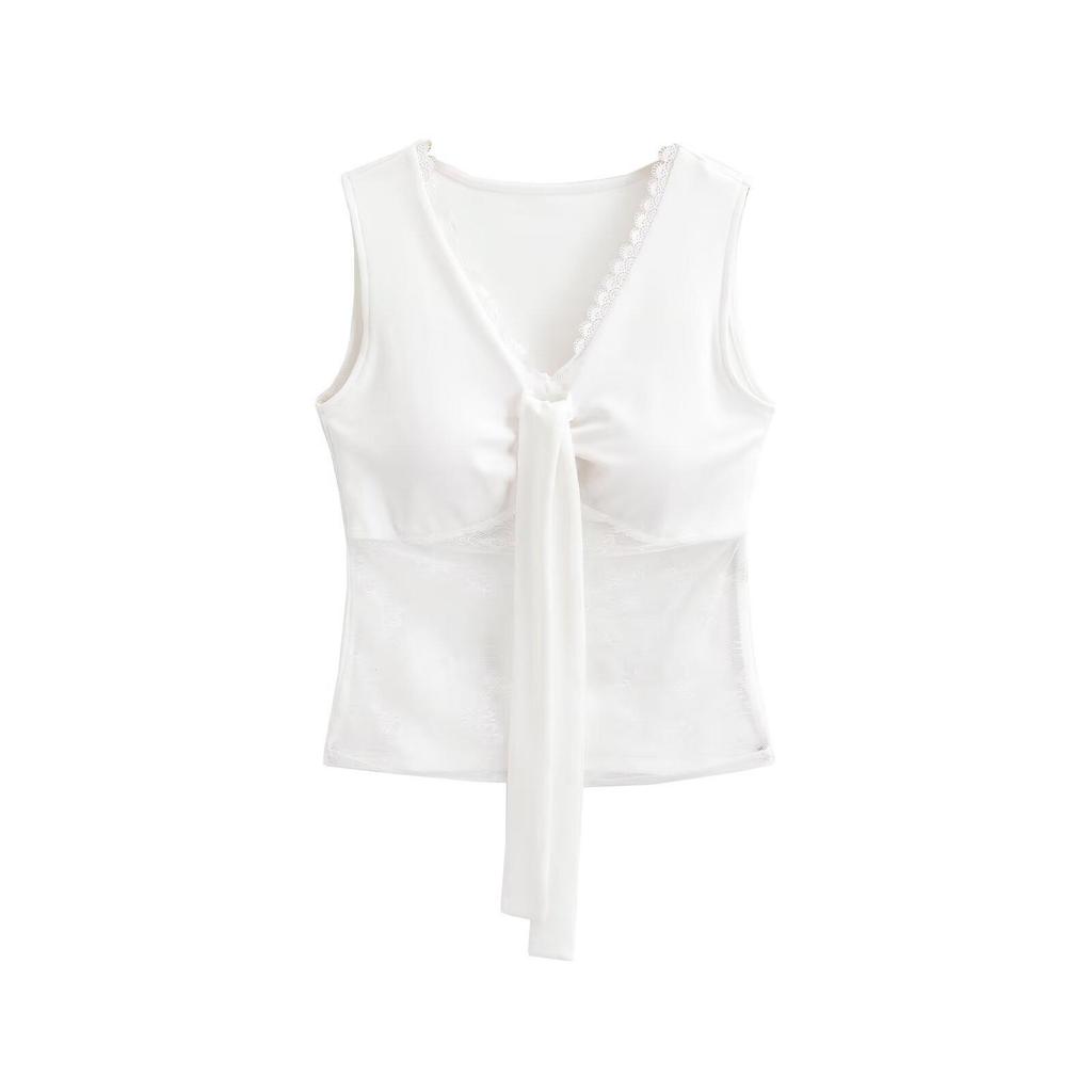 Korean Lace Patchwork V-Neck Slim Fit Camisole - Spring/Summer 2026 Sleeveless Top