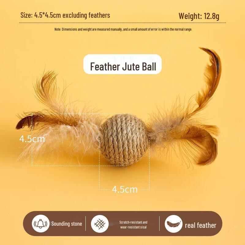 Squeaky Feather Sisal Cat Toy Balls - 5 Pack