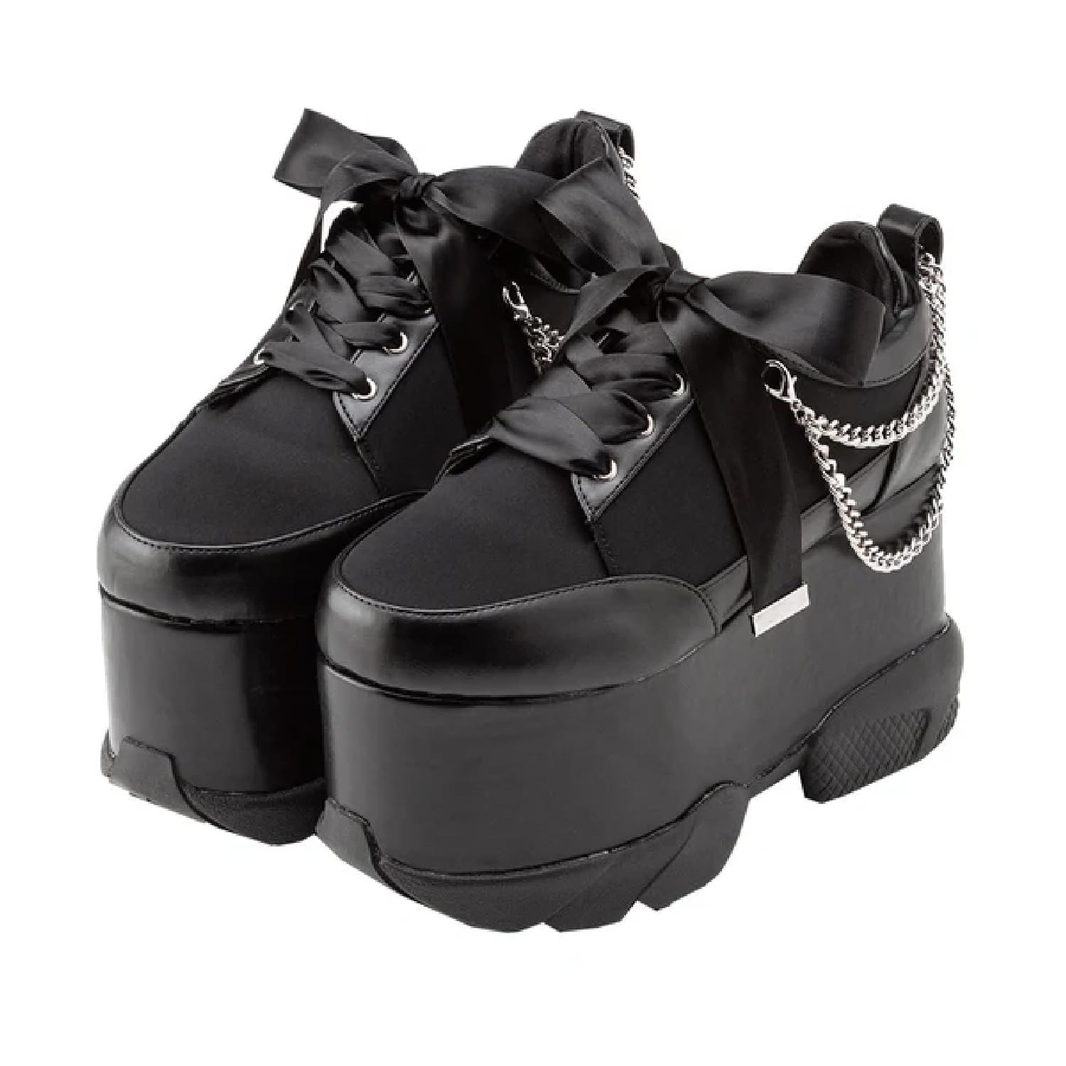 

Yumetenbo Women s Double Pearl Sneaker Pumps, 532984, 9cm Heel, Black Chain, Size 25.5cm, Landmine Style, Mass-Produced Shoes