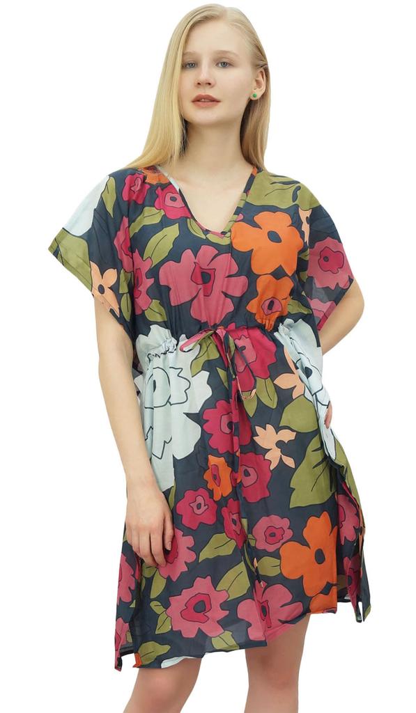 Phagun Women's Multicolour Cotton Kaftan Beach Coverup Short Printed
