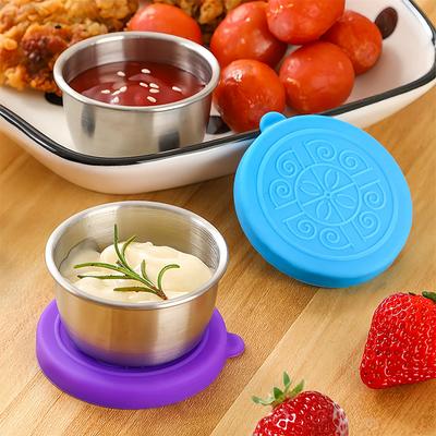 1/6 Adet Paslanmaz Çelik Sos Fincanı Kapaklı Sızdırmaz Salata Sosu Fincanı Yeniden Kullanılabilir Salata Sosu Kabı Silikon Kapak