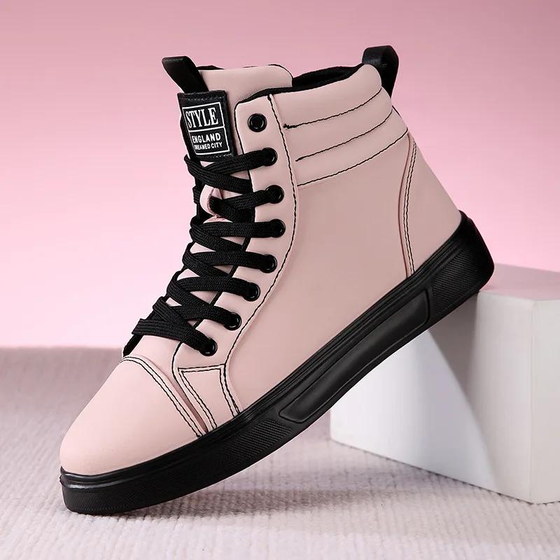 2025 Vårmote Røde Herresneakers Høy Topp Skateboardsko for Menn Kvinner Komfortable Unisex Lærsneakers Størrelse 35-46