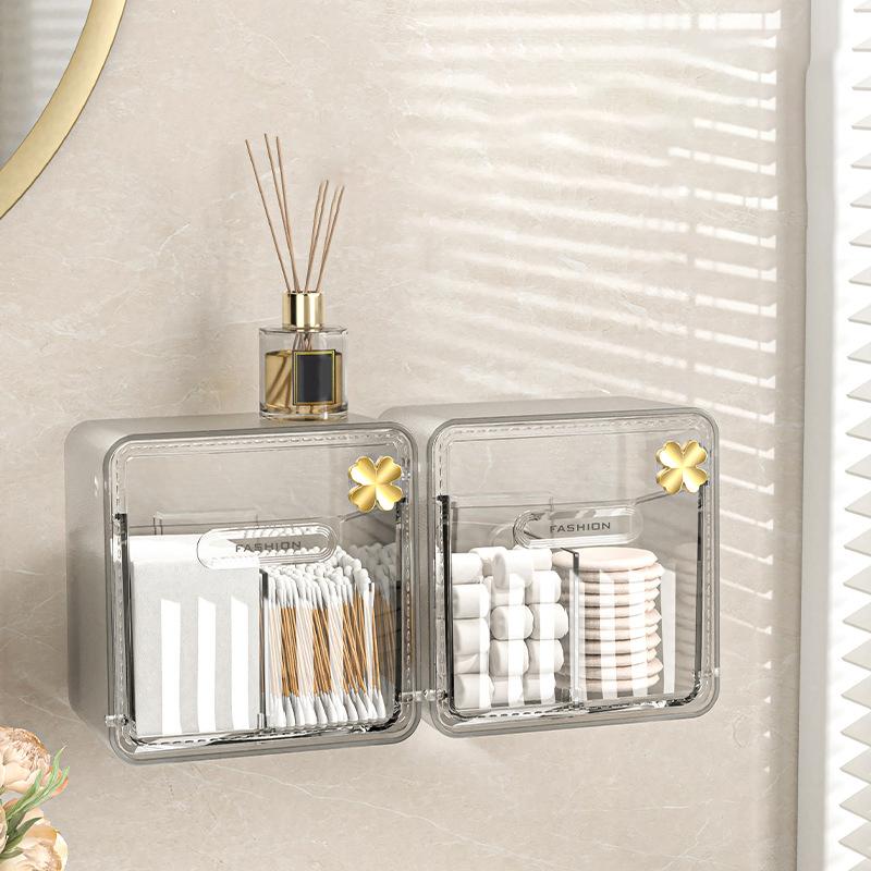 Bathroom Mirror Cabinet Storage Box Cosmetic Cotton Wall-Mounted Transparent Cotton Swab Box Lipstick Rack