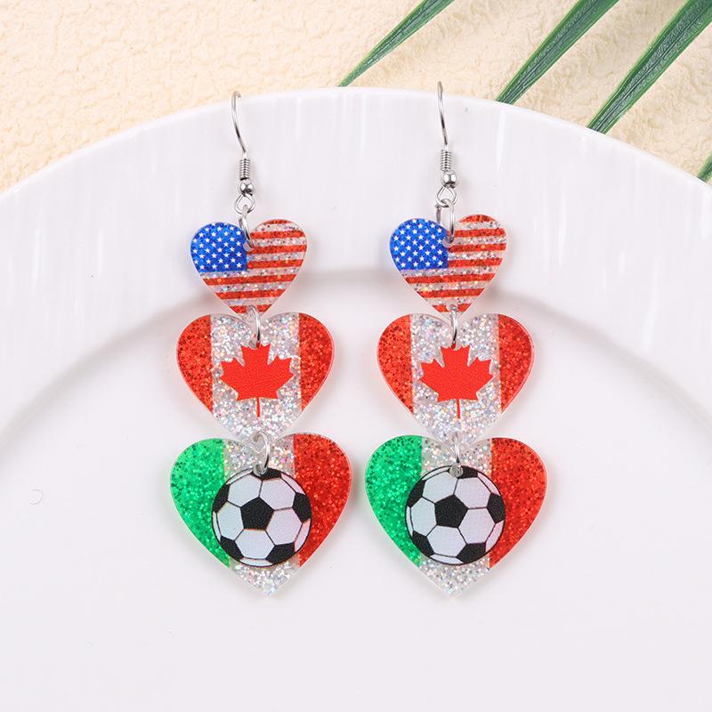USA Canada Mexico World Cup Flag Element Earrings Tassel Heart Round Acrylic Earrings Dangle Jewelry for Women