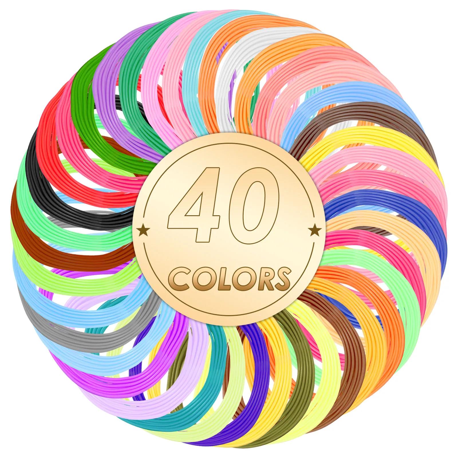

40 цветов филамент для 3D-ручки для большинства 3D-ручек для 3D-печати 1,75 мм, 16,4 фута, набор PCL для 3D-ручки для рисования, детский арт