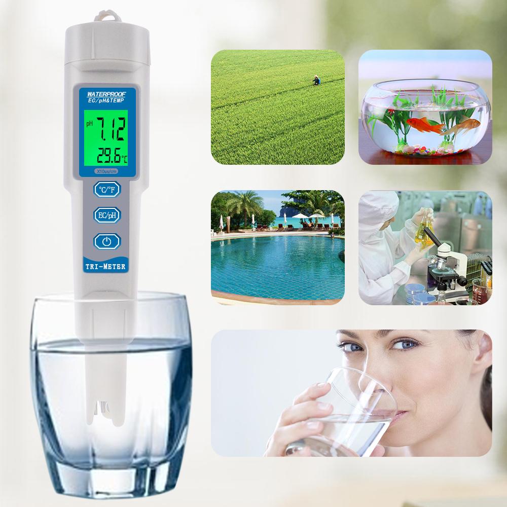 New Digital 3 In 1 PH EC TEMP Meter Multi-parameter Drink Water Quality Tester for Aquarium, Pools PH Monitor Meter 50% Off