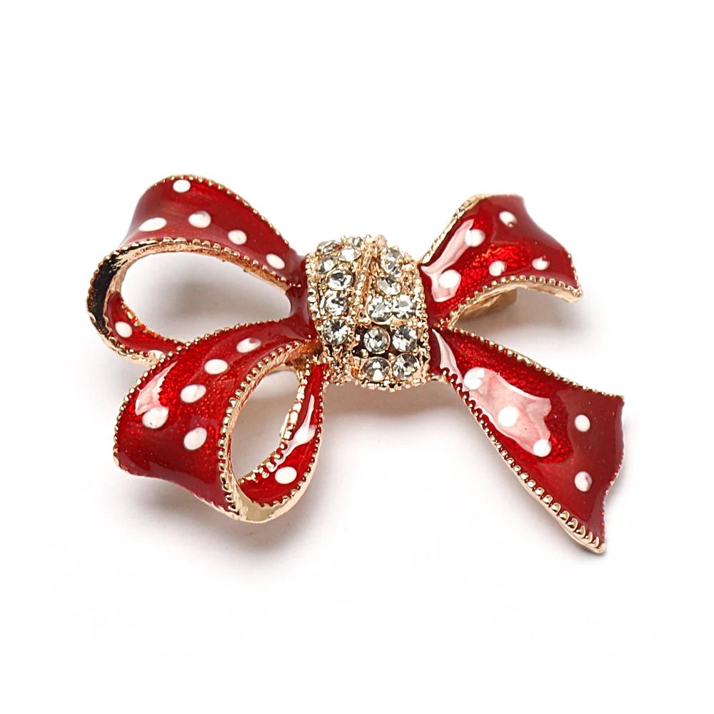 Crystal Knot Bow Brooch Red Knot Lapel Enamel Pins For Women Girl Clothes Backpack Denim Button Metal Badge Jewelry Gifts