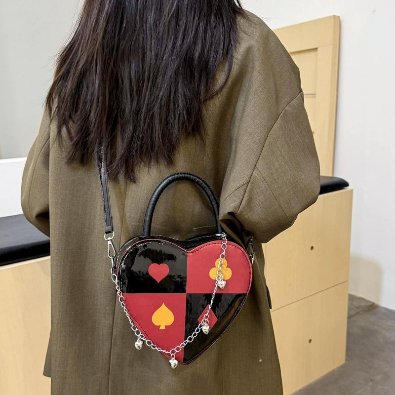 Borsa a Spalla da Donna alla Moda Borsa Creativa a Forma di Cuore Poker Borsa a Tracolla Stampata Piccola Borsa a Mano CLE