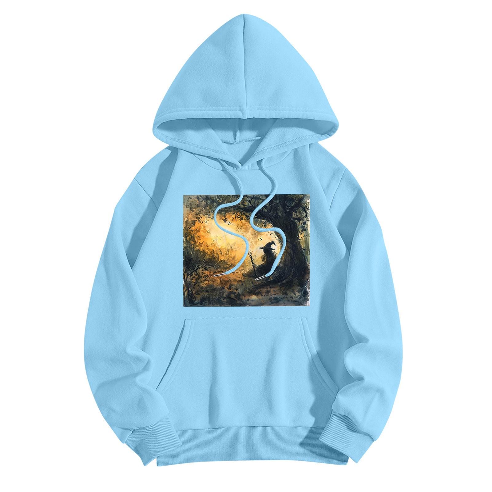 

Толстовки для девочек-подростков с длинным рукавом и принтом, повседневные толстовки с графическим принтом, пуловер на шнурке, симпатичная толстовка большого размера XXXL синий