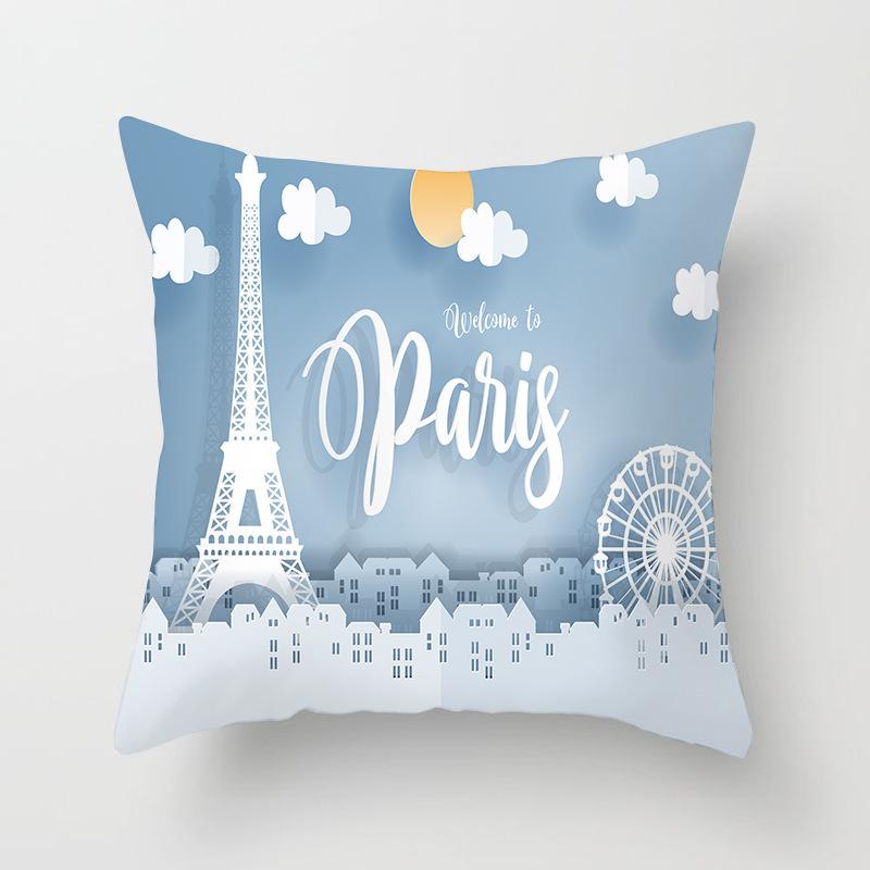 Home Decor Eiffel Tower & Balloon Paris Themed Pillow Covers Pattern Cushion Cover Suitable for Sofa Bedroom Car Pillow Cover
