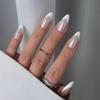 Elegant Medium Almond White False Nails - French Manicure Stickers
