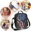 American Flag Skull Head Insulated Lunch Box Leakproof Portable Lunch Bag with Adjustable Shoulder Strap Reusable Cooler Bag