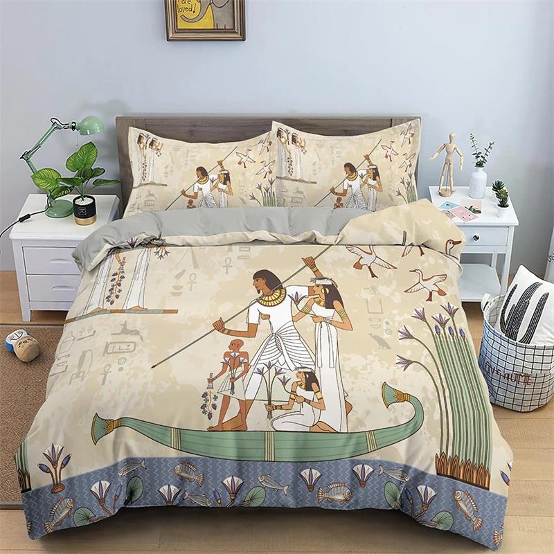 Funda Nórdica Egipto Escritura Egipcia Antigua Juego de Funda Nórdica para Niños Niños Faraón Pirámide Juego de Cama Egipto Tribal Funda de Edredón