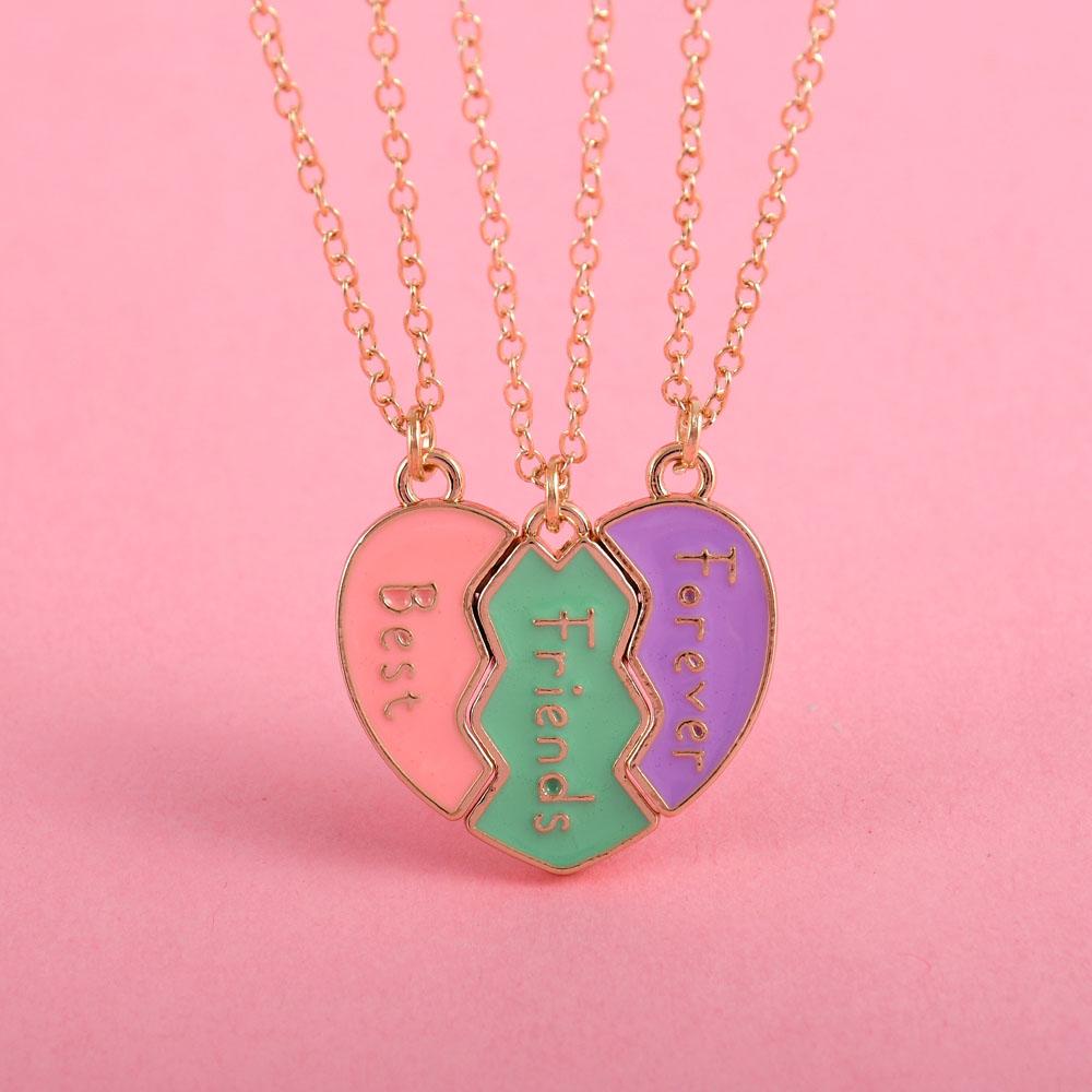 A Girl 3Pcs/set Heart-shaped Stitching Letter Best Friend Necklace BFF Friendship Jewelry Gifts for Girls