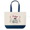 Tote Bag - PLANETEE - Nadège the Most Beautiful - Blue Background Graphic Design - Cotton 40 X 45 Cm - Made In France