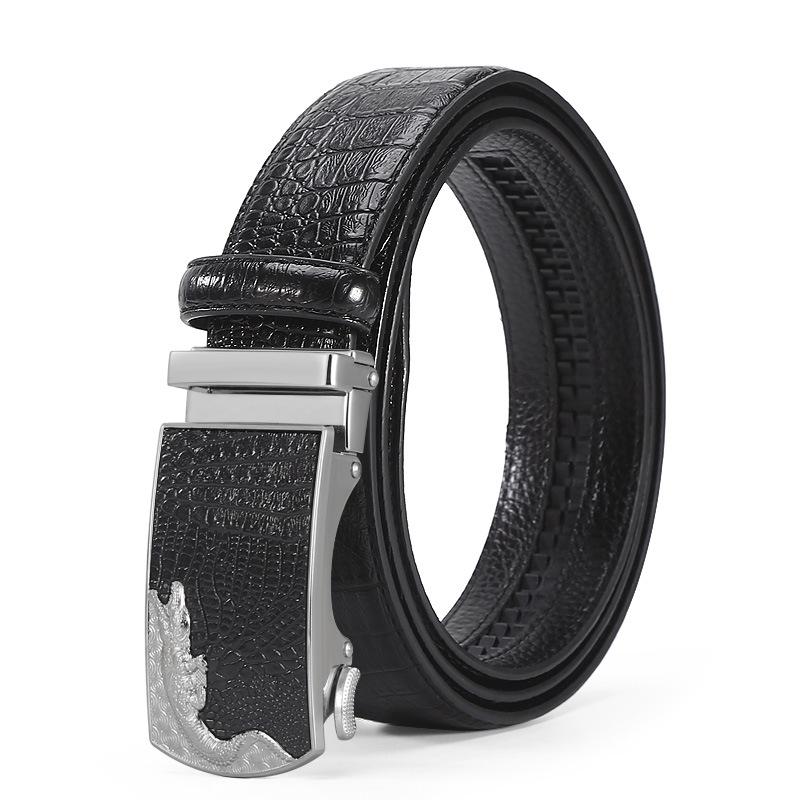 Premium Alloy Automatic Buckle Men'S Pure Cowhide Belt Business Fashion Versatile High-End Crocodile Pattern Belt