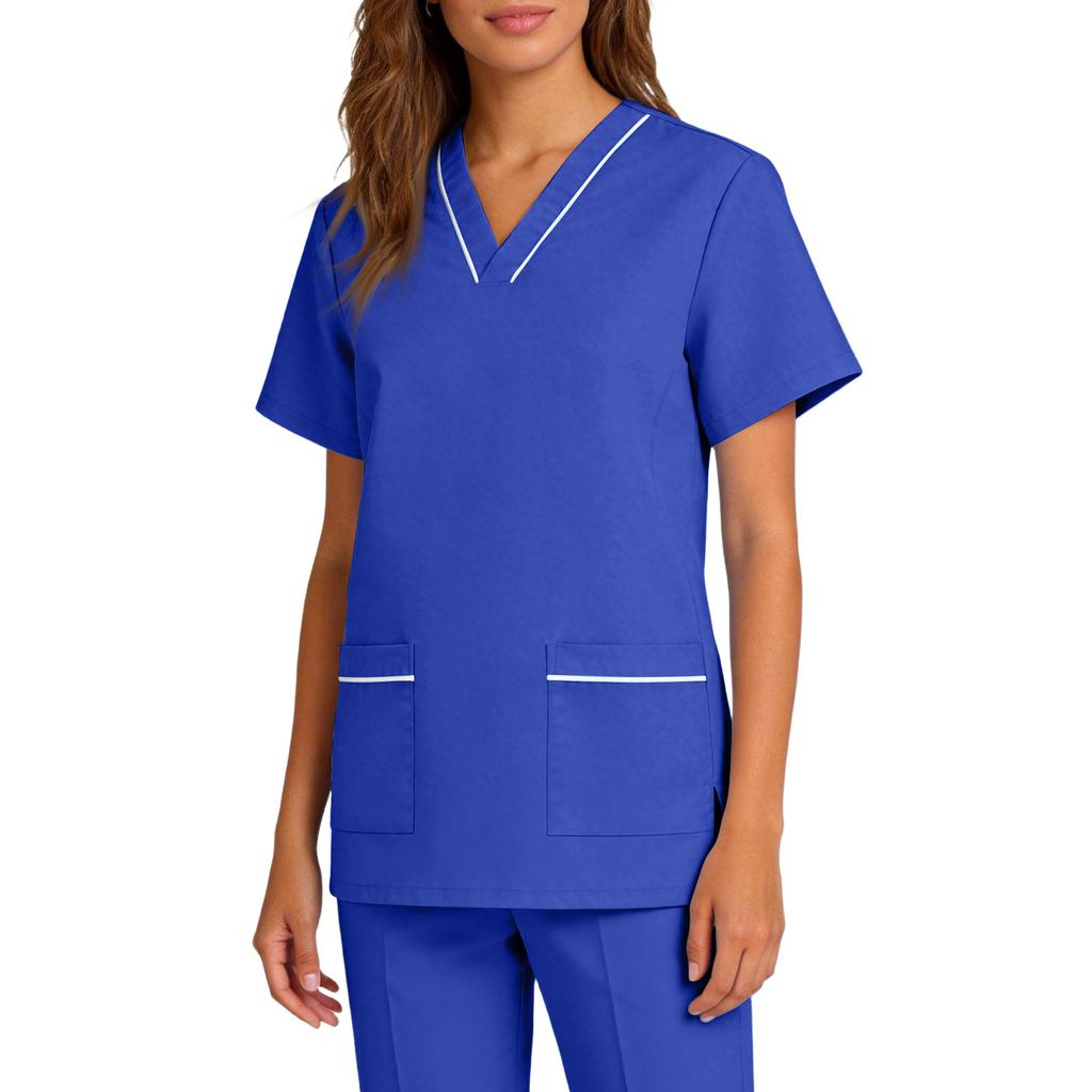 Women's Elastic Quick-Drying V-Neck Pocket Short-Sleeve Caregiver Work Uniform