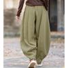 Johnature Women Vintage Bloomers Pants Solid Color Loose Trousers Winter Elastic Waist Chinese Style Pants