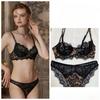 Set Reggiseno Sexy Francese Ultra-Sottile con Inserti in Pizzo, Set Lingerie Minimizzatore per Seno Abbondante per Donne