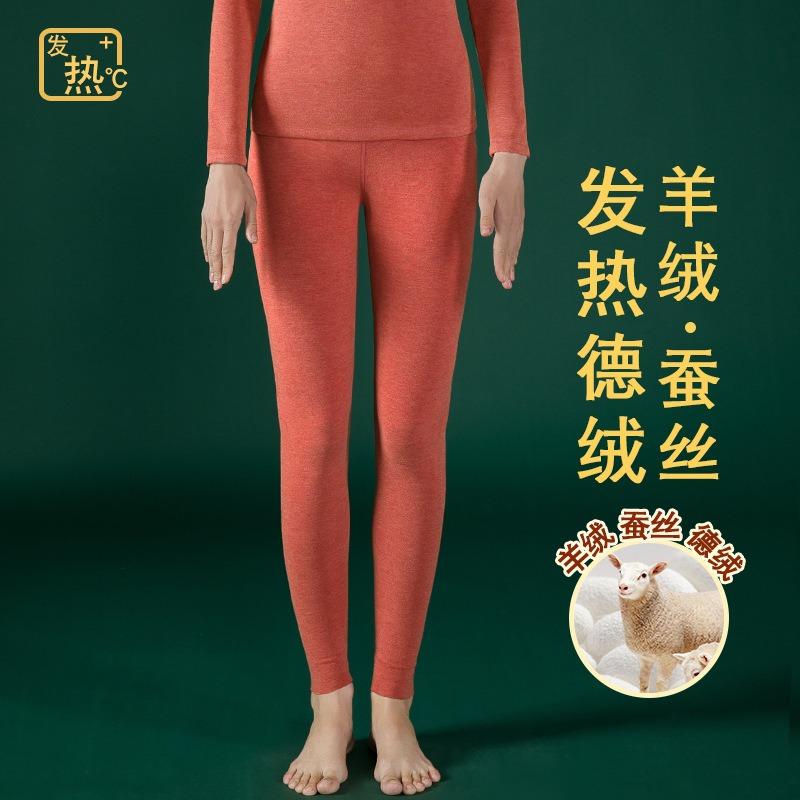 Cashmere silk warm fleece warm clothes women's crew neck bottoming shirt, heat-free top, fleece long johns set