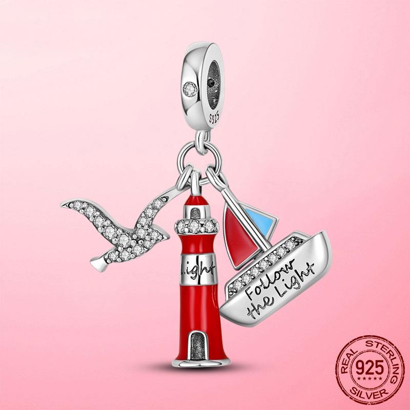 

Pulsera 925 стерлингового серебра океан маяк чайка лодка подвеска бусины подходят модный браслет Plata De Ley 925 ювелирные изделия