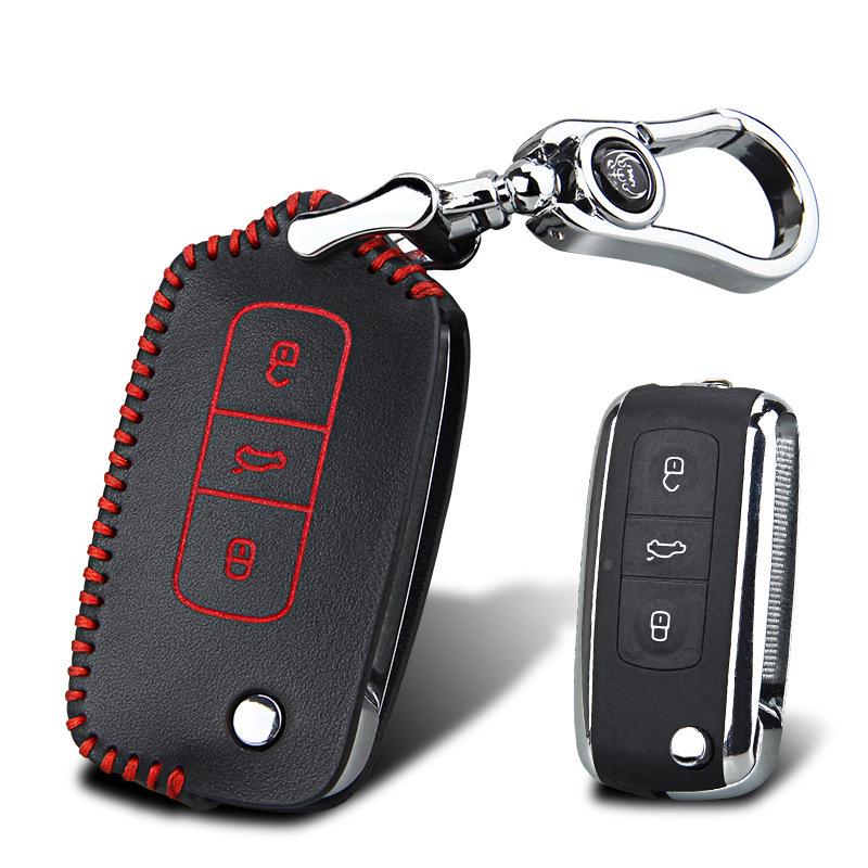 Volkswagen Leather Hand-stitched Key Case Remote Cover Key Protector