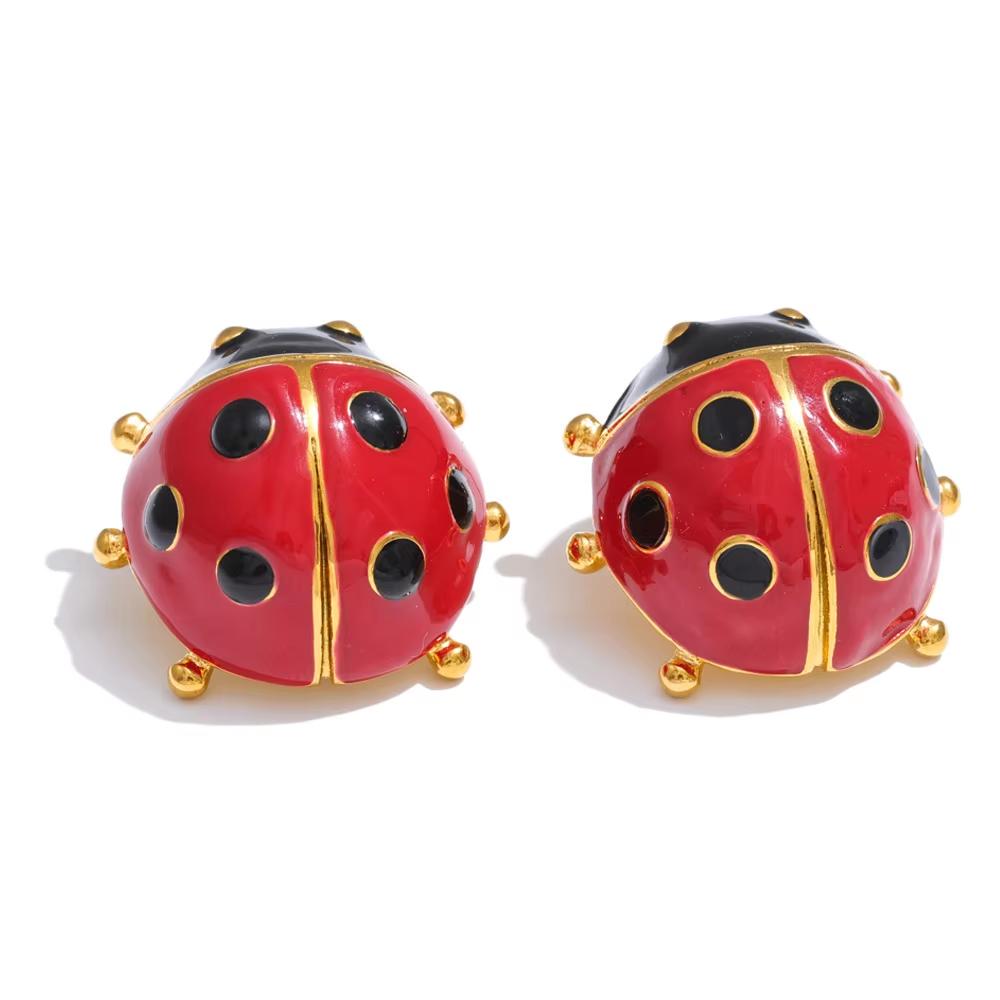 

Yhpup Trendy Red Enamel Ladybird Insect Pendant Necklace 18K Golden PVD Plated Popular Fashion Jewelry Waterproof