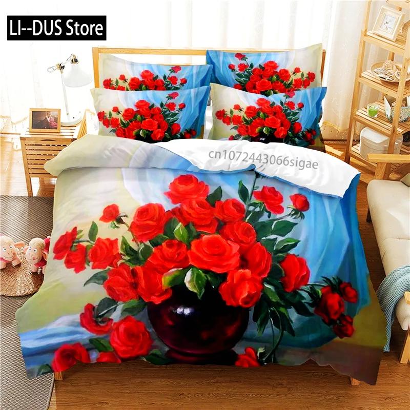

3d Flower Valentine s Day Wedding Bedding Set Luxurious Rose Heart Love Duvet Cover Queen Twin Size Pillowcase 3 Pcs Custom EU single(135x200cm)