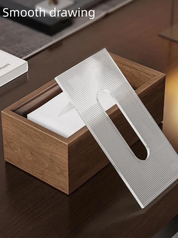 Chinese Walnut Grain Wooden Tissue Box Simple Living Room Office Desktop Paper Box Hotel Tissue Storage Box