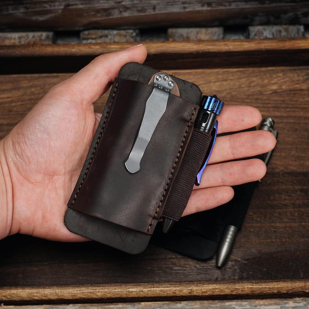 VIPERAED PJ33 Leather Knife Sheath for Pocket Knife Pocket Knife Horizontal Leather Knife Belt Holder Belt, Holster, Sheath, (Brown)