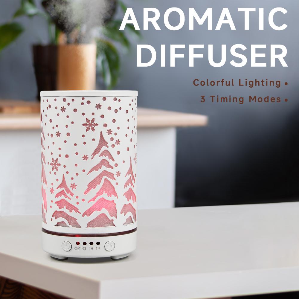 Ultrasonic Air Humidifier 100ml Timing Function Aroma Diffuser Hollowed-out Tree Humidifier Room Scent Diffuser with LED Lights