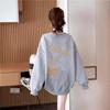 Foreign style age-reducing crew neck sweater for women's Japanese lazy style loose velvet large size cartoon printing