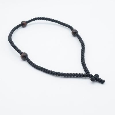 Orthodox Cross Wooden Bead Prayer Necklace Adjustable Rosary Pendant