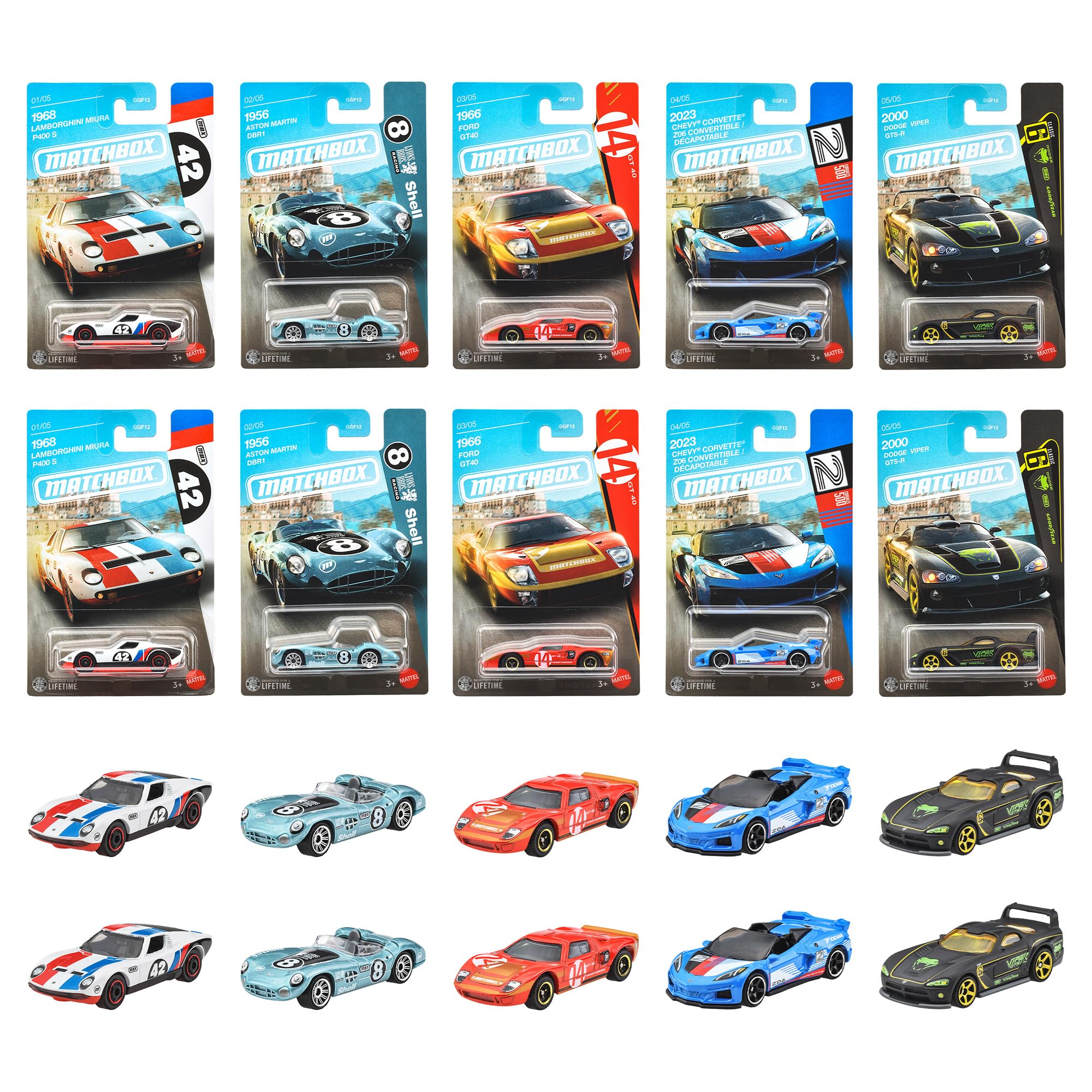 Matchbox Theme Assortment Supercars Vehicle Diecast Box Ages - Toys, Cars, 10-Pack Set, 3+, Multi-Color GGF12-987N