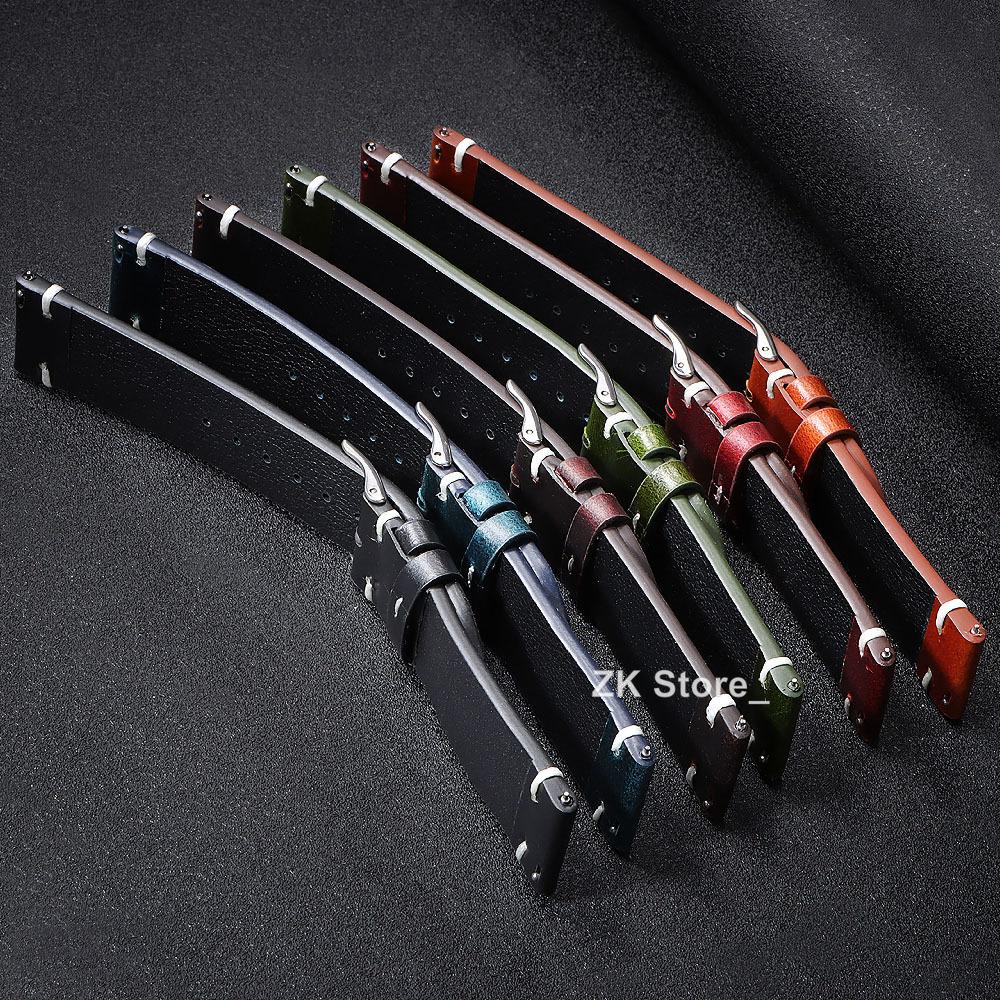 Retro Oil Wax Genuine Calfskin Watch Band Quick Release Handmade Stitching Leather Watch Strap 18mm 20mm 22mm Watch Accessories