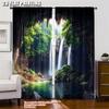 2pcs 2D flat printing Party Window Curtains Waterfall cave nature picture art 100% Polyester Without Electricity Spring Party &