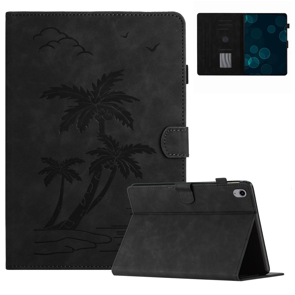 For iPad Mini (2024)/mini (2021) Smart Case PU Leather Coconut Tree Imprinted Tablet Cover with Card Holder