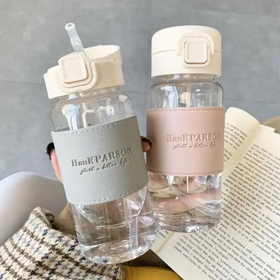 1ks kreativní láhev na vodu se slámou Přenosná roztomilá plastová láhev na pití Netěsnící nádoba na pití mléka Káva Čaj