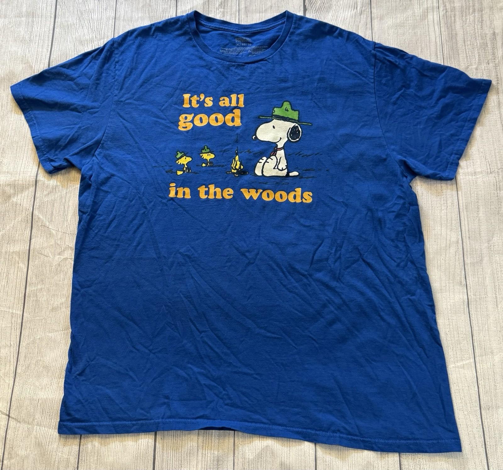 Peanuts T-Shirt Men XL Graphic Print Snoopy Logo Blue All Good In The Woods XXXL